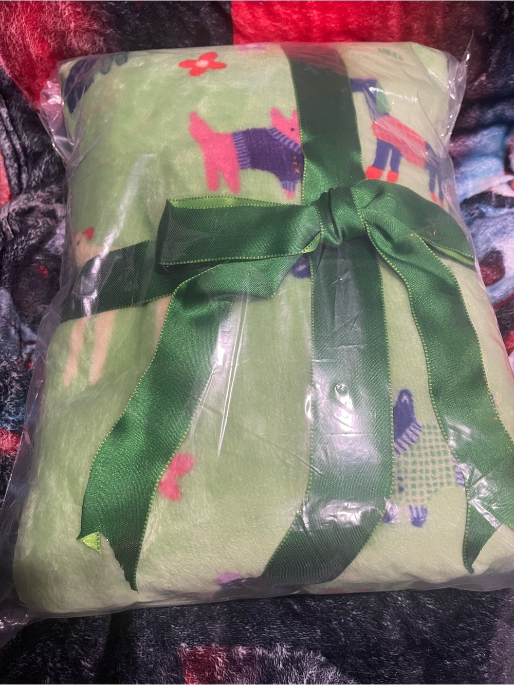 Green Dog Pattern Plush Fleece Throw Blanket - NWOT